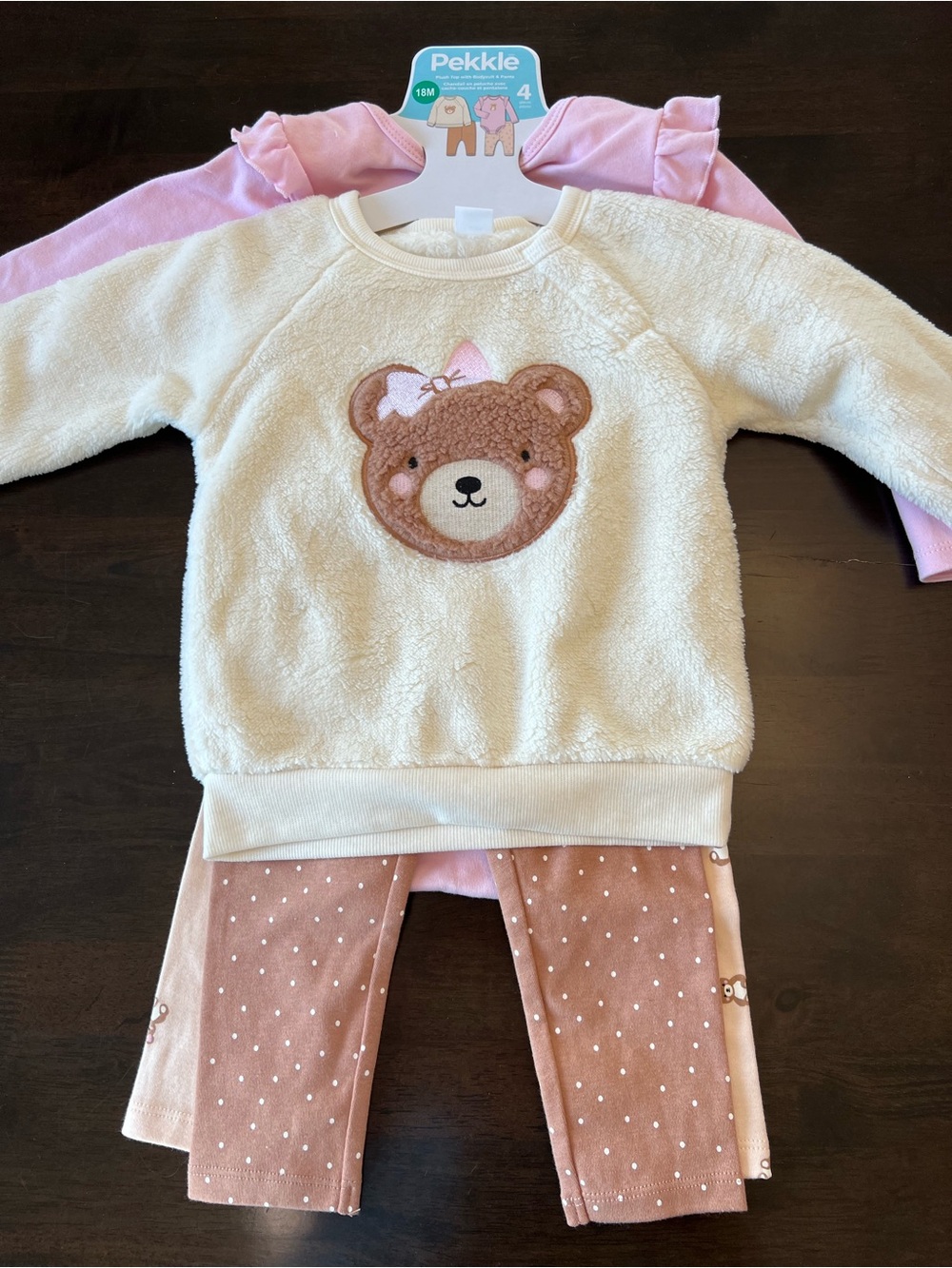 Pekkle Cream & Pink Bear Plush Kids Matching Set